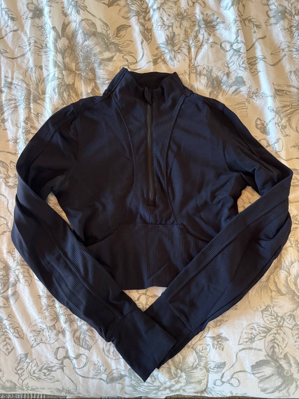 Women’s Half-Zip Cropped Long Sleeve Top - Black